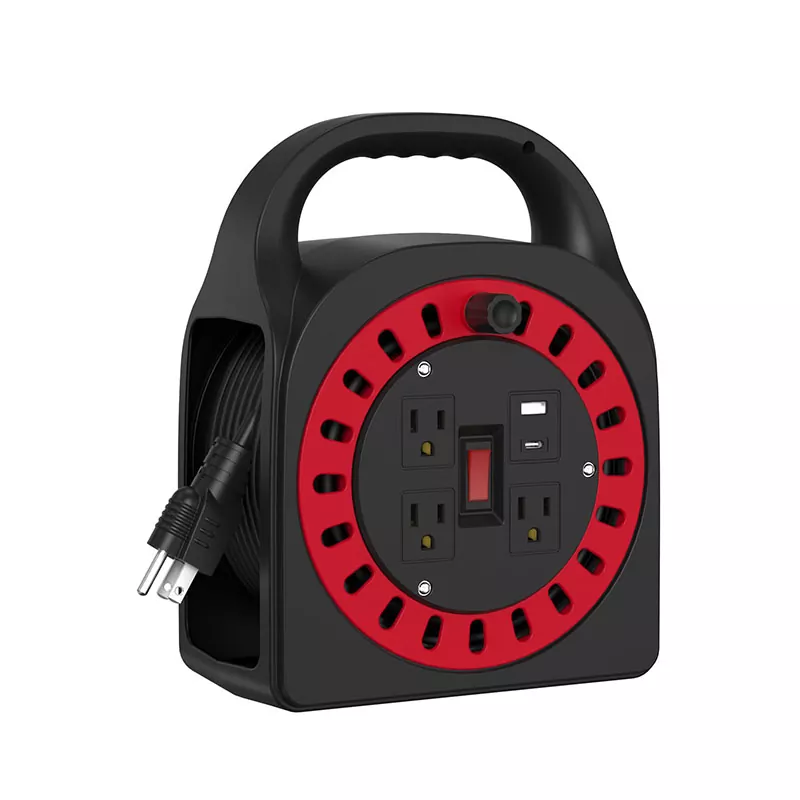 Bobina de cablu din plastic USB cu 3 prize 50ft Bobina de cablu din plastic USB cu 3 prize 50ft